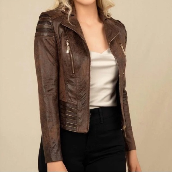FRANK Lyman Faux Leather Moto Jacket Size Small - Picture 9 of 10